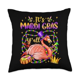 Mardi Gras Flamingo Funny Carnival Costume Beads Bling Mask Throw Pillow