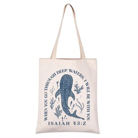 Whale Shark Canvas Tote Bag Shark Lovers Gifts Shark Merchandise Sea Animal Gift (ISAIAH 43:2 tote CA)