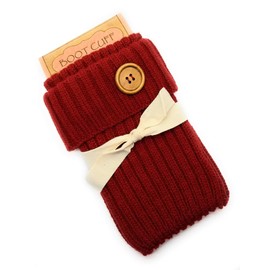 Charmed By Dragons Boot Cuffs for Women and Teens Cable Knit Luxury Fashion Red with Wood Button Boot Topper Leg Warmer