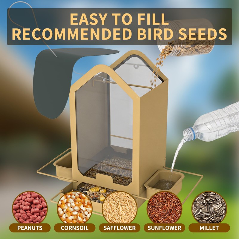FlowaFoli Metal Bird Feeders for Outdoors | Both Sides Removable