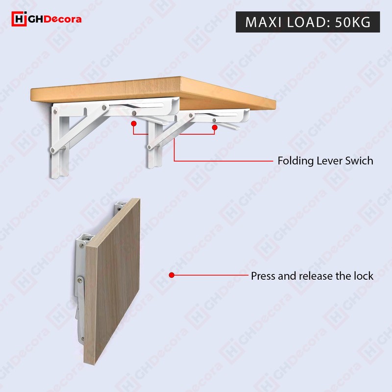 Highdecora Folding Shelf Bracket, 2 Pcs Heavy Duty Foldable Shelf