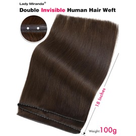 LADY MIRANDA Double Invisible Hand-tied Human Hair Extensions 18 Inch Genius Twin Tab Remy Human Hair Weft 100g Micro Bead Hair Extensions Human Hair (Brown)