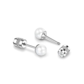 Pearl Titanium Earrings Hypoallergenic Women Men Girls G23 Titanium Stud Earrings with Screw Back Small Pearl Stud Earrings 4/5/6 mm, Titanium, No Gemstone