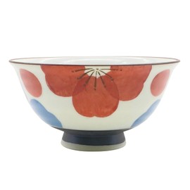 Hasamiyaki 481403 Rice Bowl, Rice Bowl, Approx. 4.7 inches (12 cm), Bicolor Flowers, Red, Dishwasher Safe, Made in Japan
