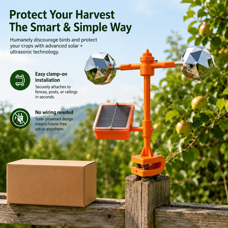Solar Bird Repeller for Gardens – 3-in-1 Motion, Reflective Flash