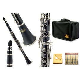 Sky Band Approved SKY-CLEBI-001 Black Ebonite B-flat Clarinet with Case, Mouthpiece, 10 Reeds, Cork Grease and Cleaning Cloth