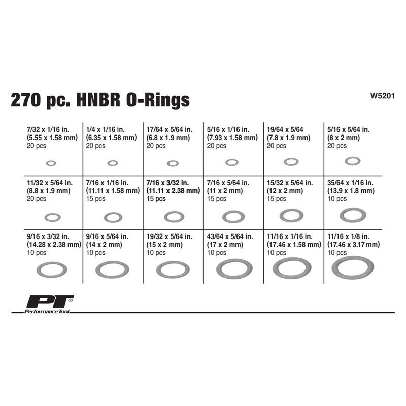 Performance Tool W5201 HNBR O-Ring Assortment in Organizing Case for