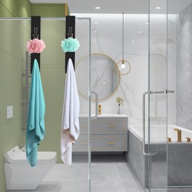 Taomika 2 Pack Glass Door Hooks, 7 Inch Extended Shower Door Hook Frameless Over Door Hooks for Bathroom Black