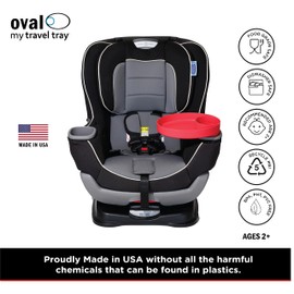 My Travel Tray Oval, USA Made. Extend Your Current Cup Holder to Hold Your Cup Plus A Tray for Snacks, Toys and Accessories. Use in a Car Seat, Booster, Stroller, Golf Cart, Outdoor Chair.Coral Red