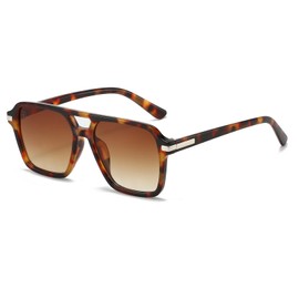 GIFIORE Retro Aviator Sunglasses for Women Men Trendy Classic Square 70s 80s 90s Vintage Double Bridge Aviators Sun Glasses (Tortoise shell)