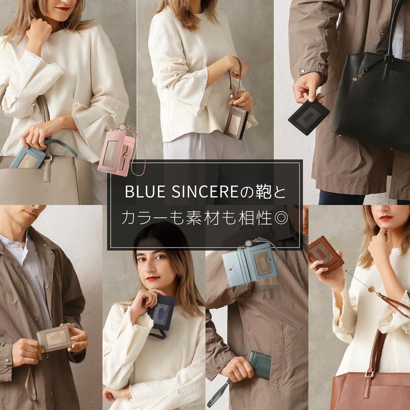 BLUE SINCERE Women's Pass Case with Reel Included, Genuine Leather,