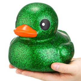 6.89 Inch Giant Glitter Rubber Duck Big Glitter Rubber Duck Large Sparkly Duck Bath Toy with Squeaky Sound for Summer Baby Shower Birthday Party Favor Gift(Green, Glitter)