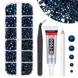 qiipii Ink Blue Resin Rhinestones w B7000 Jewelry Glue for Bedazzling Crafting 2mm 3mm 4mm 5mm 6mm Montana Flatback Jelly Stones Navy Blue Diamonds Gems for Nails Face Eyes Makeup Tumblers DIY Crafts