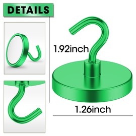 VNDUEEY Magnetic Hooks Heavy Duty, 10 Pack 110 Lbs Neodymium Magnet Hook, Powerful Magnetic Hanger for Hanging, Rust Proof Green Magnets with Hooks for Cruise, Refrigerator, Grill, Coat and Storage