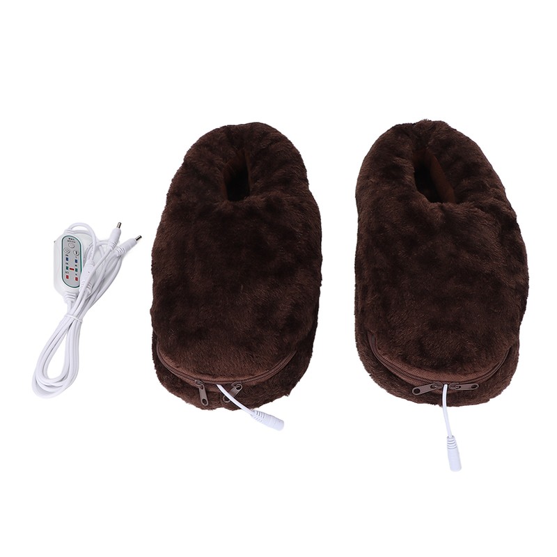 Electric Heated Slippers Temperature Adjustable Winter Soft Plush Heating Shoes