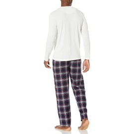 Wrangler Men's Waffle Knit Top and Flannel Pajama Pant Pajama Sleep Set, Natural/Plaid, Small