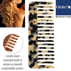 Giorgio G49WT Large 5.75 Inch Hair Detangling Comb, Wide Teeth for Thick Curly Wavy Hair. Long Hair Detangler Comb For Wet and Dry. Handmade of Quality Cellulose, Saw-Cut, Hand Polishe White Tokyo