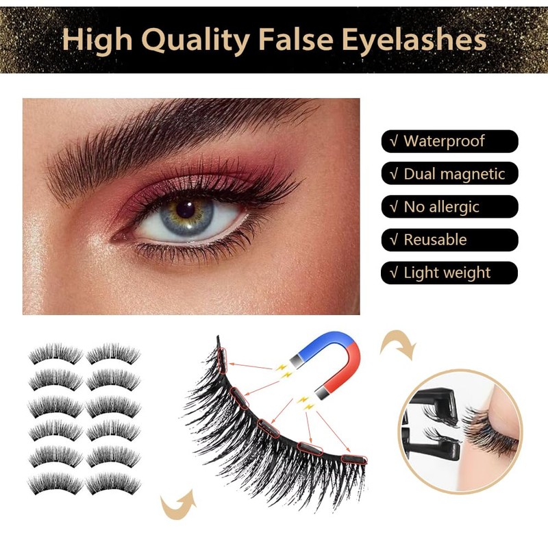 TOEECY 6 Paar Magnetische Wimpern Ohne Klebstoff Wimpern Extensions Set