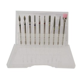 10pcs Professional Grade 3/32 Inch Diamond Coated Nail Drill Bits Set - Complete Manicure and Pedicure Kit for Acrylic, Gel Nails Removal and Nail Care at Home or Salon - Silver