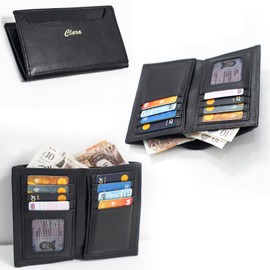 High Premium Quality Real Leather Large Wallet Dress Pocket ID Credit Debit Card Holder RFID Protection, Many Compartment (Black)