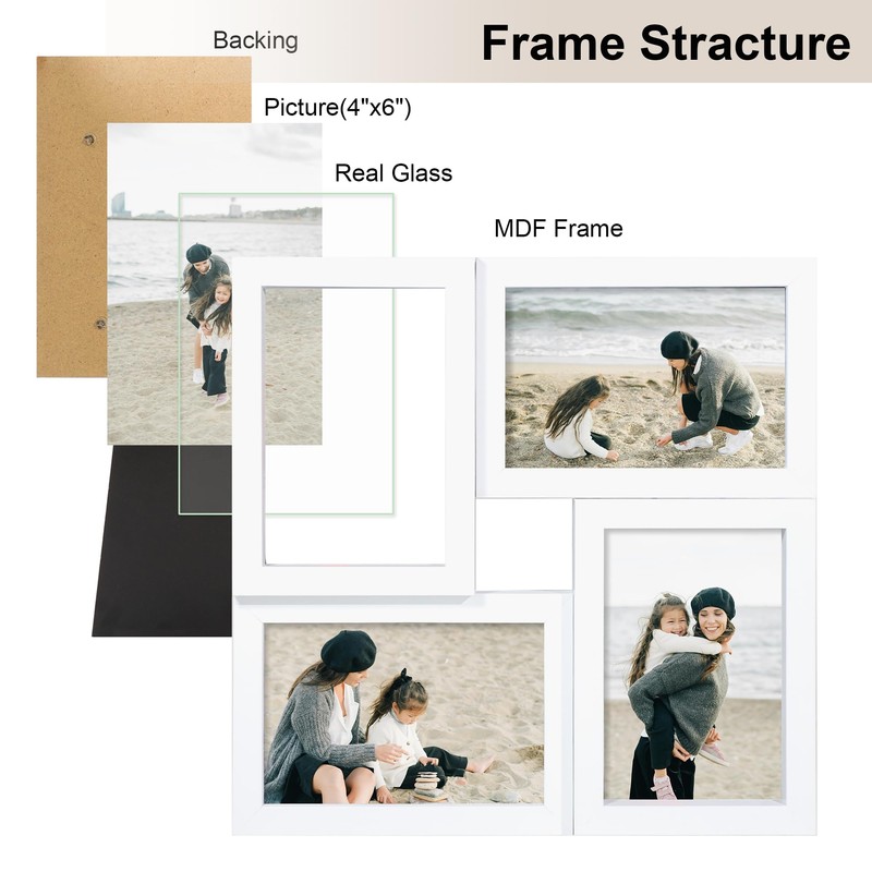 THKRLOF 4x6 Picture Frames Collage 1 Pack, 4 Opening Multi
