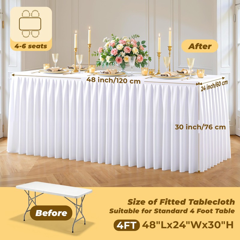 White Polyester Table Cloths for Rectangle 4 Foot Tables, 1