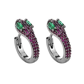 Rockyu Earrings, Women's, Popular, Snake, Zirconia, Gold, 18K Gold Earrings, Hoop Earrings, Diamond Earrings, Cartilage, Binaural Earrings, Finished, Hypoallergenic, Stainless Steel