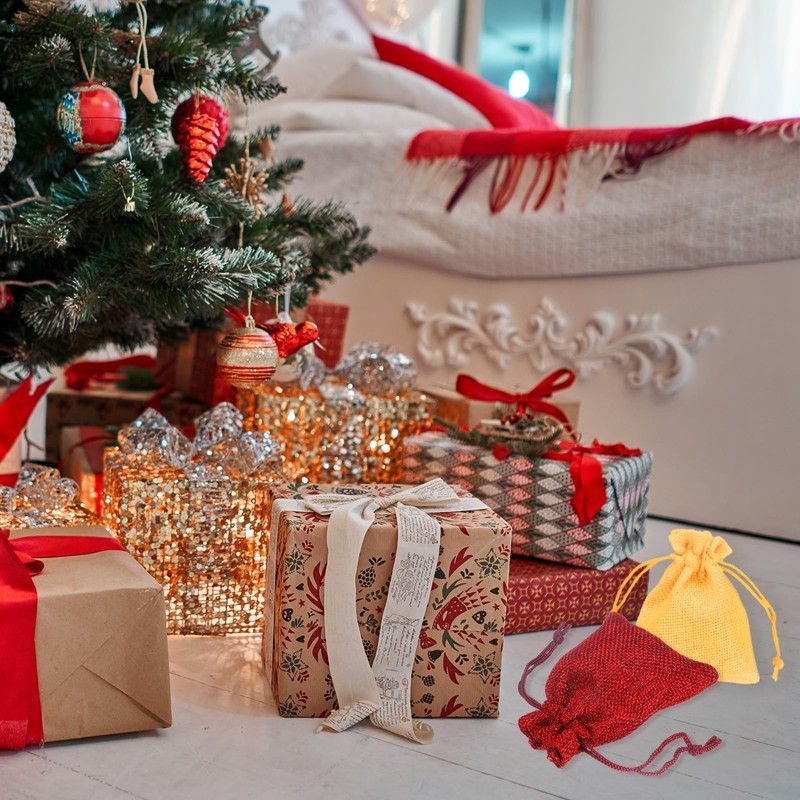 sourcing map 20 Pcs Burlap Bags with Drawstring, 2.8 x