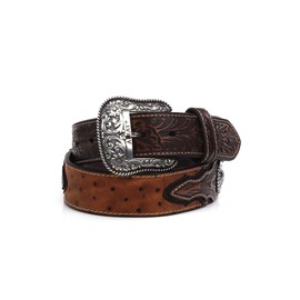 ARIAT Men's Ostrich Print Circle Concho Belt, Brown, 32