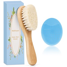 MolYuan Baby-Haarbürste, Ziegenborstenbürste und blaues Baby-Silikonbürsten-Set für Wiegenkappe, Holzborsten, Bürste für Neugeborene und Kleinkinder, 2 Stück