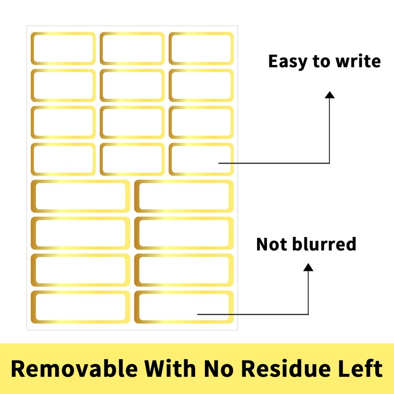 Gold Labels Stickers, Removable Blank Labels Gold Border, Self-Adhesive Rectangular