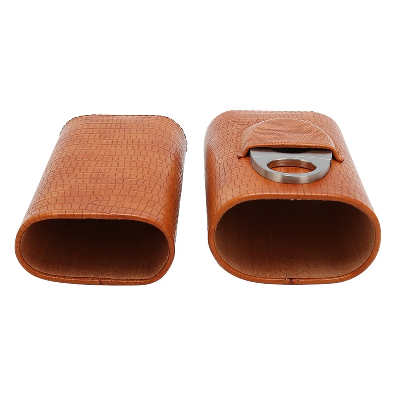 Cigar Case 3 Finger Cedar Wood Lining Portable Faux Leather