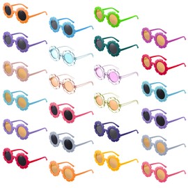 24 Pairs Kids Flower Sunglasses Infant Girls Toddler Round Cute Flower Shaped Glasses Bulk Beach Eyewear(Bright Colors)