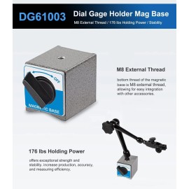 For Noga DG61003 Dial Gage Test Indicator Holder Magnetic Base 176lb Fine Adjust