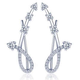 Yumilok 925 Sterling Silver & Cubic Zirconia Earrings, Music Note Ear Cuff, Hypoallergenic Ear Cuffs for Women & Girls