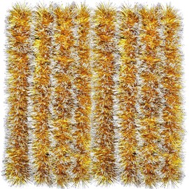 LATERN 10 m Christmas Tinsel Garland, Gold Colour Metallic Tinsel, Coarse Glitter Tinsel, Thick Shiny Garland with Frost Tip for Christmas Tree, Winter, Wedding, Holiday, Party Decoration