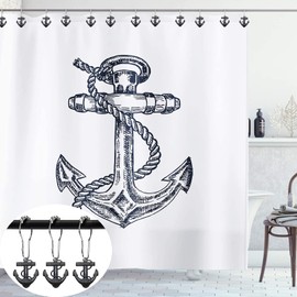ZILucky Set of 12 Anchor Shower Curtain Hooks Decorative Home Bathroom Nautical Ocean Boat Sailing Tropical Beach Island Coastal Bath Theme style Stainless Steel Rustproof (Black)