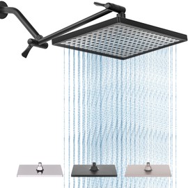 Cobbe Rainfall Shower Head for Bathroom, 11.8 Inch Large Rectangular with Adjustable Stainless Steel 11 Inch Extension Arm - Premium Quality Luxury Experience, 1-Min No Tools Installation, Black