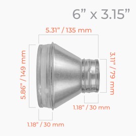 HVAC OV 6" to 3.15" Inch Round Duct Reducer - Male Fit Galvanized Steel Pipe Increaser - Coupling for Round Duct Ventilation Systems - Heating & Cooling, HVAC