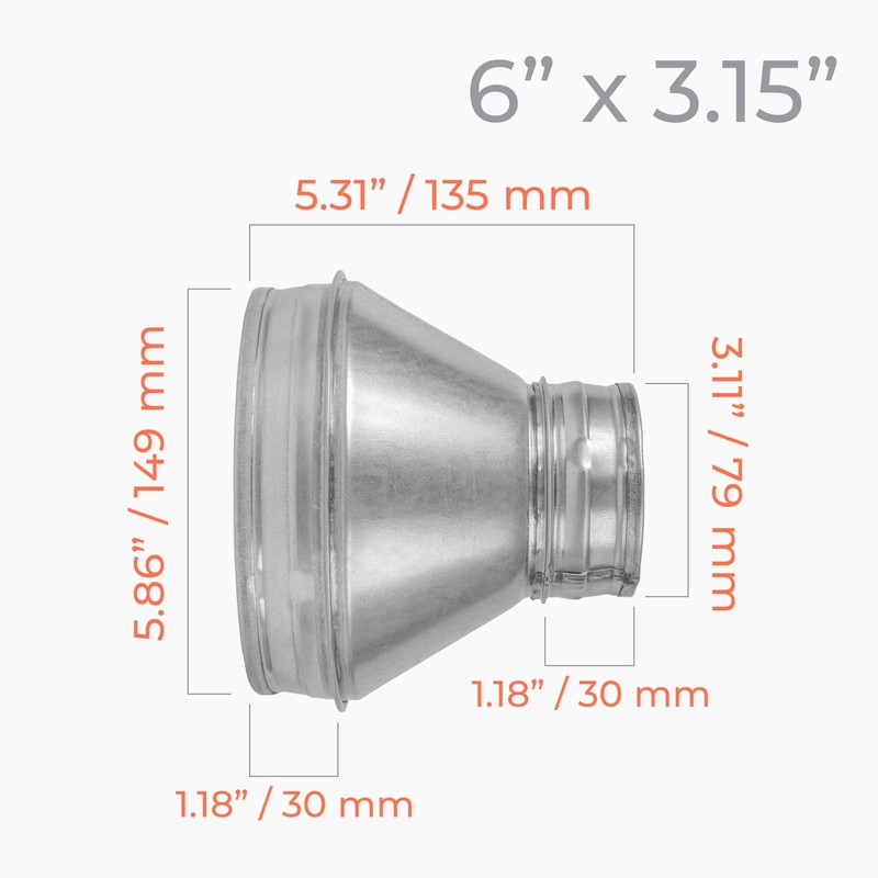 HVAC OV 6" to 3.15" Inch Round Duct Reducer -