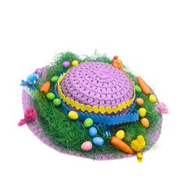 AKEDE Make Your Own Easter Bonnet - Easter Bonnet Kit - Easter Decorations - Kids Easter Bonnet Hat Decorations Straw Hat Chicks Eggs Feathers Grass Easter Bonnet Decorations Kit Girls Boys (Purple)