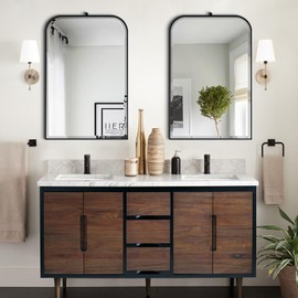 POZINO Arched Beveled Mirror, 24"x38" Arch Wall Mirror, Premium Stainless Steel Frame Mirror, Modern Vanity Mirror for Bathroom Bedroom Living Room, Wall Mount Hangs Vertical