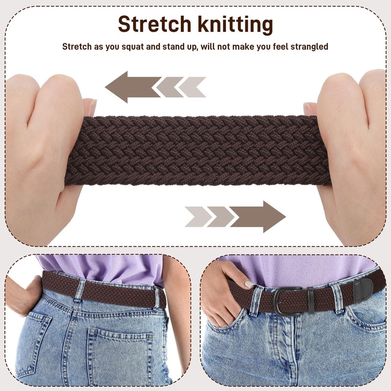 Huiguli Elastic Belt for Men, 3 Pieces Braided Stretch Belt