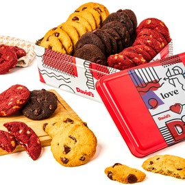 David's Cookies Fresh-Baked Sweet Sampler Mini Bites in Love Tin - 1.7 Lbs Assorted Mini Cookies with Chocolate Chip, Chocolate & White Chocolate Chip & Red Velvet - Delicious Gourmet Gift For All