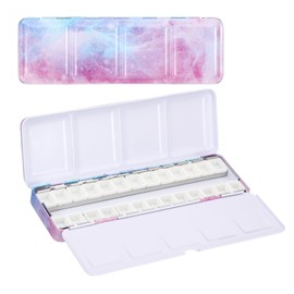 PATIKIL Empty Watercolor Palette, Metal Watercolor Tin with 26pcs Half Pans Paint Case with Lid Paint Box for Travel Gouache Oil Painting, Blue Pink