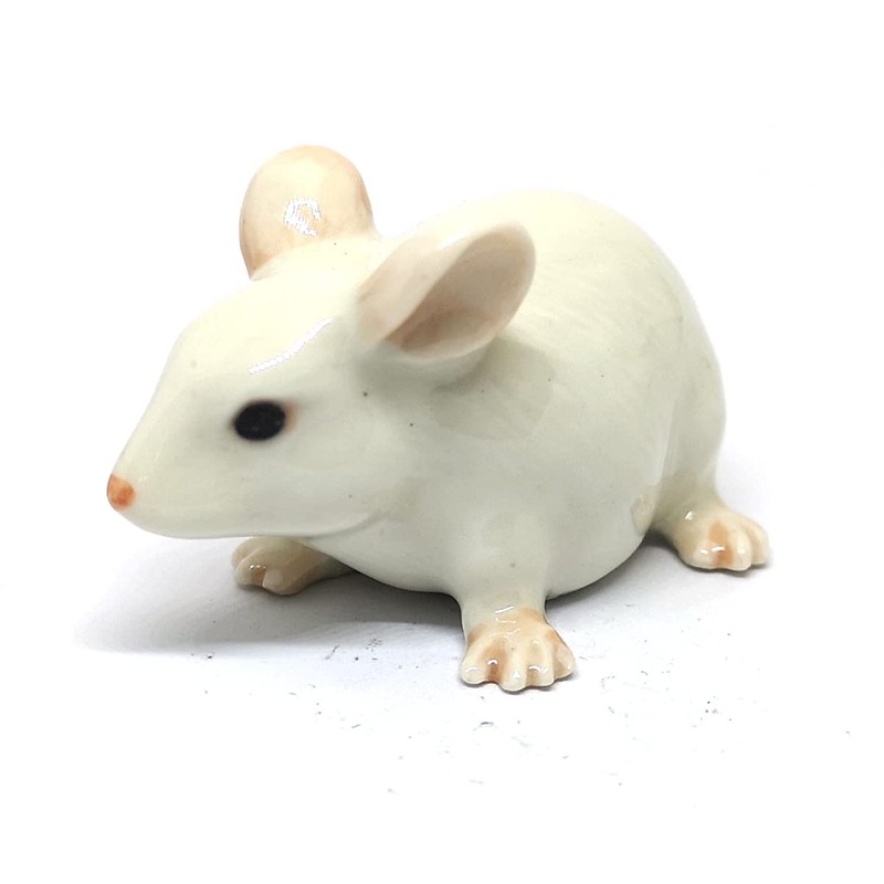 ZOOCRAFT Ceramic Mouse Rat Figurine White Animal Hand Painted Porcelain