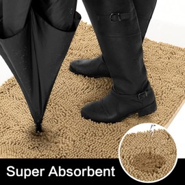 HOMEIDEAS Durable Chenille Absorbent Indoor Door Mat, 30"x48", Large Mud Room Rug, Machine Washable Drying Large Entryway Rug, Soft Pet Dog Rug, Inside Non Slip Doormat for High Traffic Areas, Beige