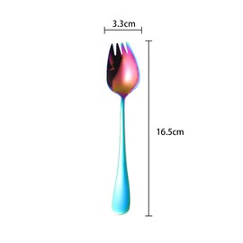 Stainless Steel Salad Fork Spoon, 2 Pcs 6.5inch Reusable Long Handle Stainless Steel Dessert Spork for Ice Cream, Salad, Fruit(Dazzle)