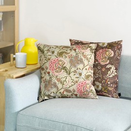 Kuai 60cm X 60cm Retro Flowers Vintage Modern Floral Asian Nordic Home Decor Polyester Cushion Cover (Beige)