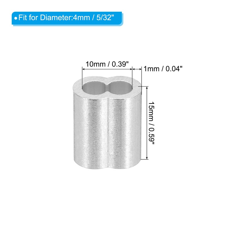 sourcing map 5/32" 4mm Aluminum Crimping Loop Sleeve Double Ferrule